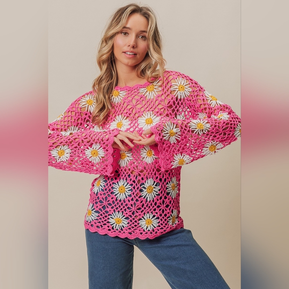 BiBi Floral Crochet Net Lace Cover Up